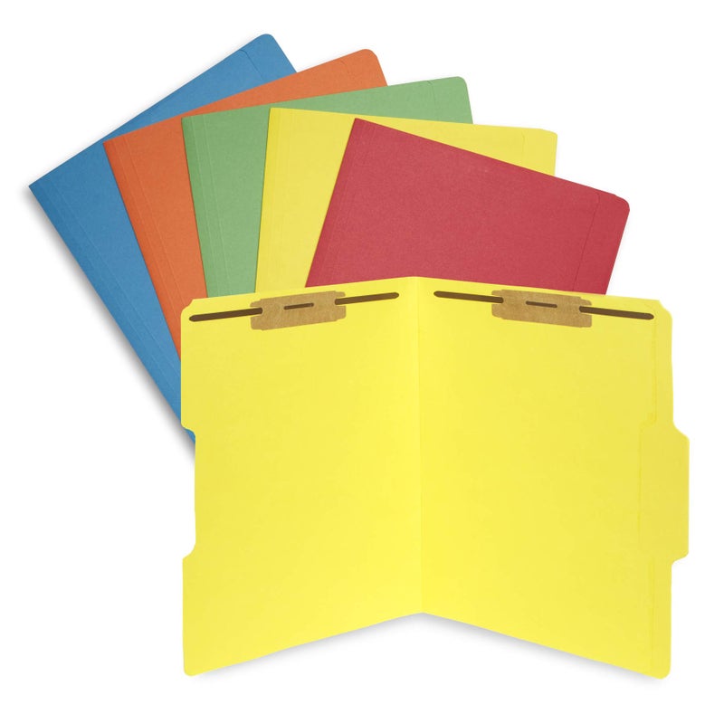 Blue Summit Supplies 50 Assorted Color Fastener File Folders - 1/3 Cut Reinforced Tab - Durable 2 Prongs Bonded Fastener Designed to Organize Standard Medical Files, Law Client Files, Office Reports - Letter Size - Image 1